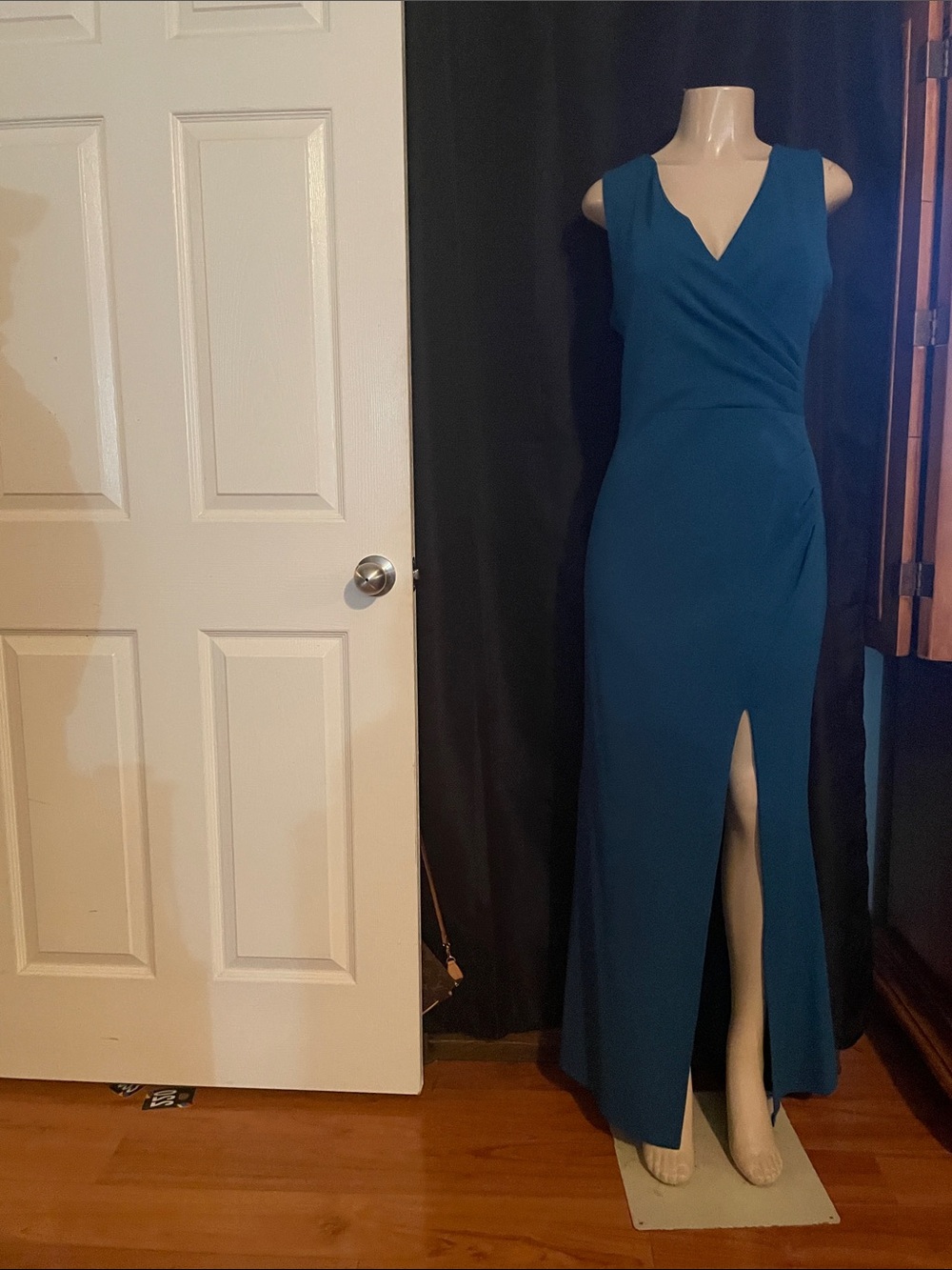 Sleeveless Teal Wrap-Front Maxi Dress with Front Slit